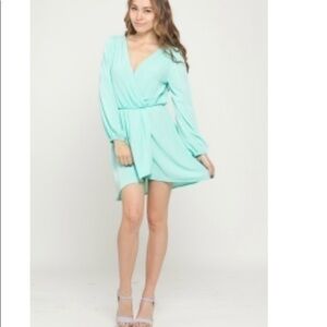 Brigitte Bailey Mint Color Mini Wrap Dress